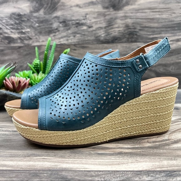 NIB Cobb Hill by Rockport 8W WIDE Erika Open Toe Slingback Wedge Sandal Blue - Picture 4 of 11